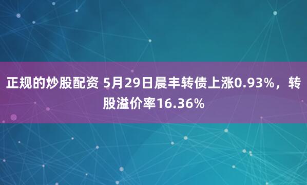 正规的炒股配资 5月29日晨丰转债上涨0.93%,转股溢价率16.36%