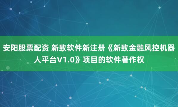 安阳股票配资 新致软件新注册《新致金融风控机器人平台V1.0》项目的软件著作权